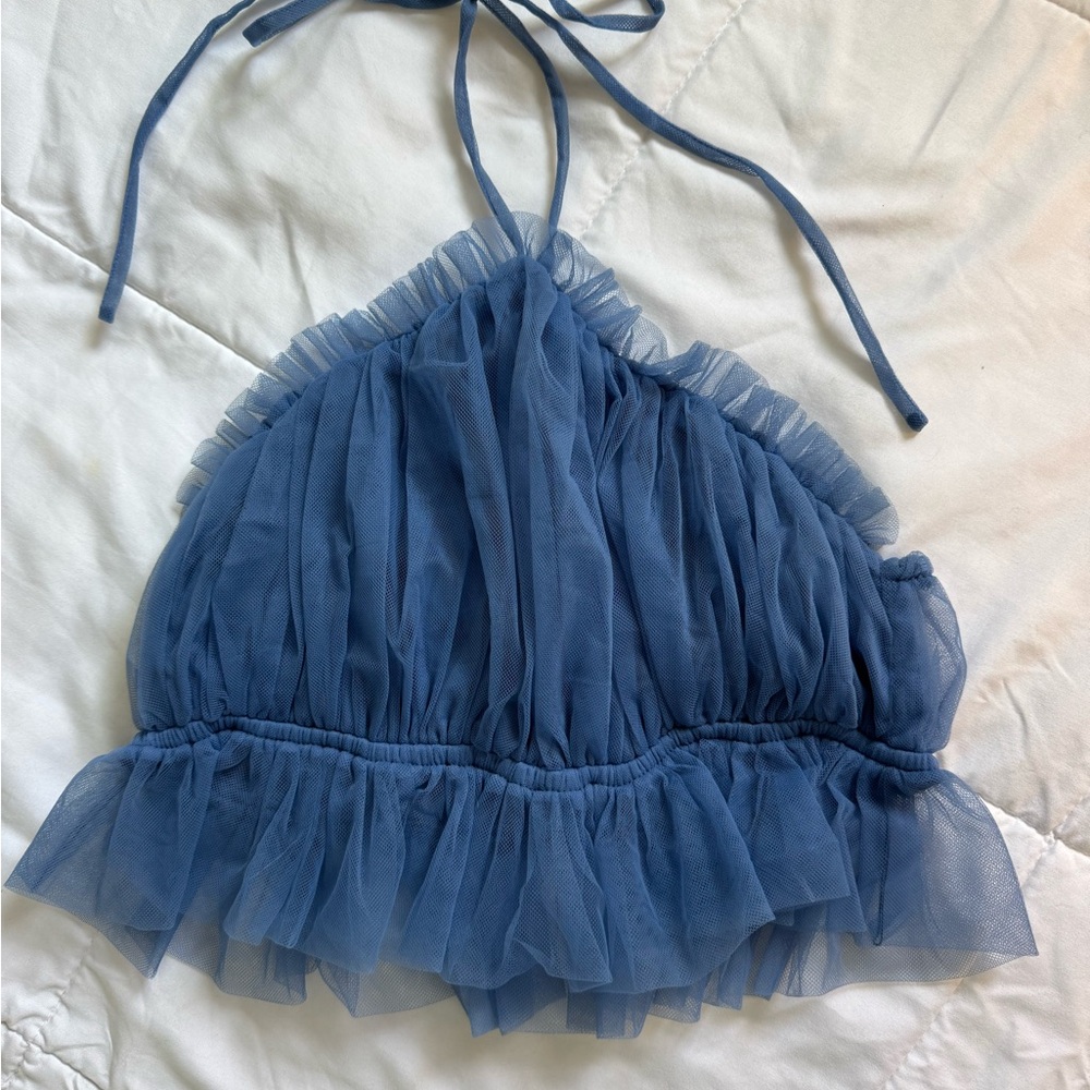 Vici Dolls Blue Sheer Ruffled Halter Top